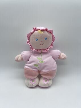 Kids Preferred Baby Doll Pink Flower Romper Satin Feet Rattles Allergen Friendly
